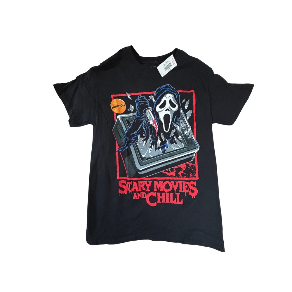 GhostFace Scary Movies and Chill Black Graphic T-Shirt Spencers Small New